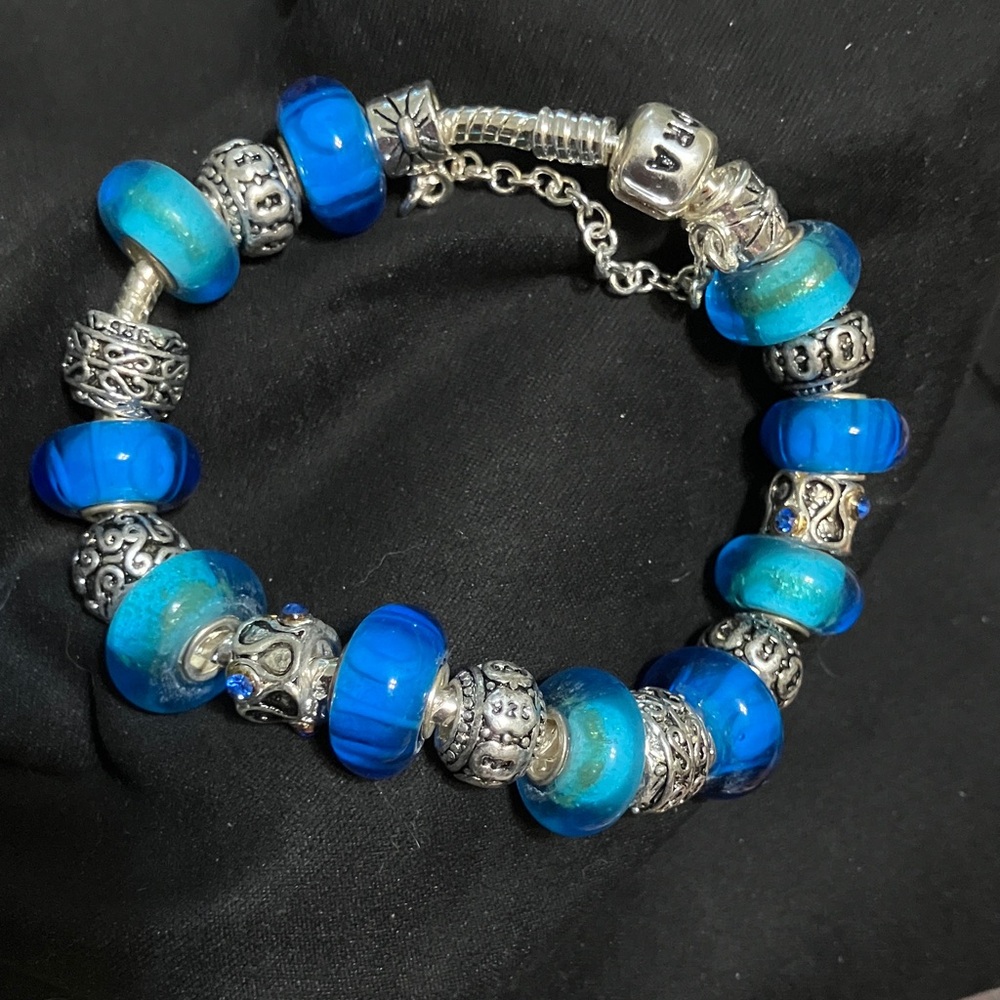 Pandora Blue and Silver Charm Bracelet